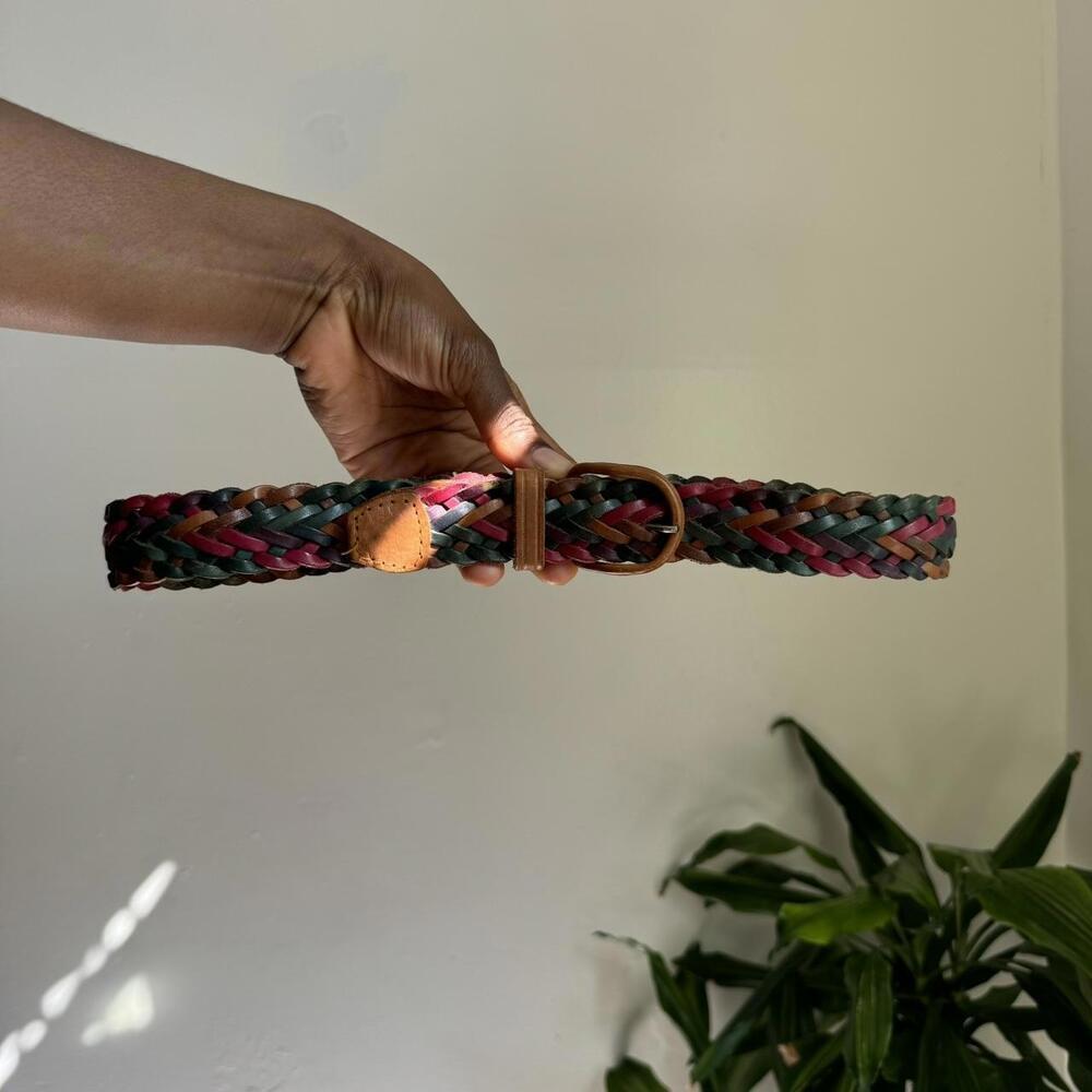 Vintage Genuine Leather Boho Multicolor‎ Braided belt Size S petite - Picture 3 of 4